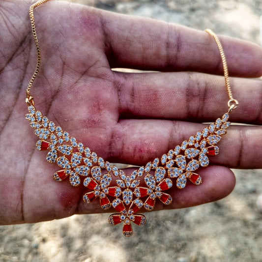 Women’s Red and White Stone Necklace Set with Earrings, Ring & Bracelet