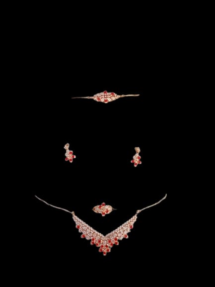 Women’s Red and White Stone Necklace Set with Earrings, Ring & Bracelet