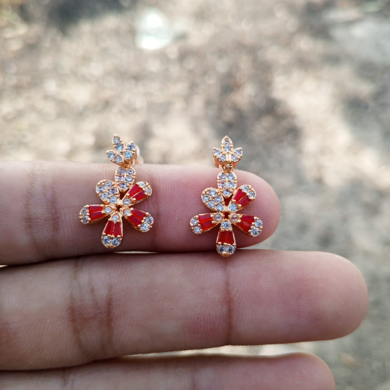 Women’s Red and White Stone Necklace Set with Earrings, Ring & Bracelet